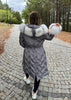 GREY PUFFA COAT WITH GREY FUR TRIM