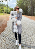 GREY PUFFA COAT WITH GREY FUR TRIM
