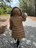 CAMEL PUFFA COAT WITH CONTRAST FUR