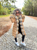 CAMEL PUFFA COAT WITH CONTRAST FUR