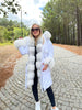 WHITE PUFFA COAT WITH WHITE FUR TRIM