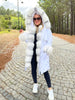 WHITE PUFFA COAT WITH WHITE FUR TRIM