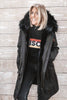 Black Parka with Black Faux Lining and Hood (Long)