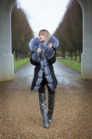 Black Parka with Silver Fox Fur (Long)
