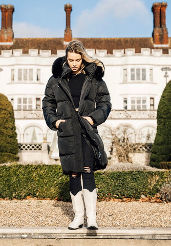 Aspen - Black Padded Coat with Black Fur