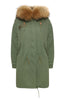 Khaki Parka with Natural Faux Lining and Hood (Long)