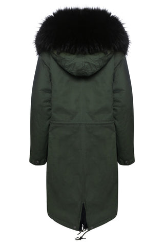 Khaki Parka with Black Faux Lining and Hood (Long)